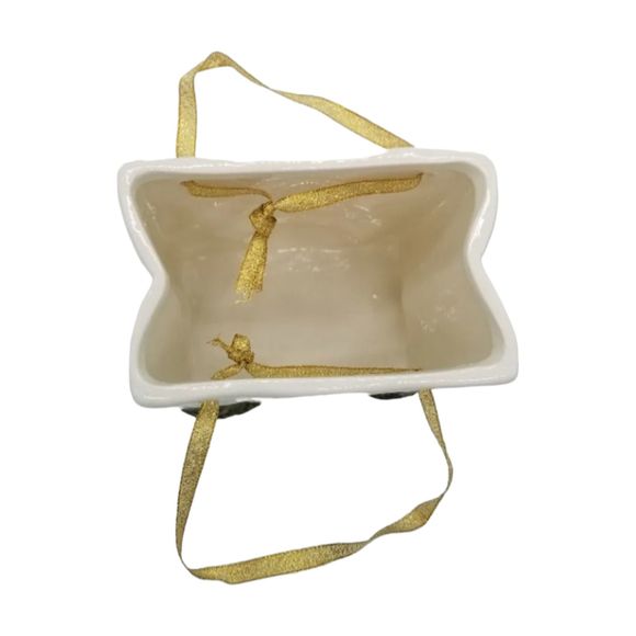 Snowman Glazed Ceramic Porcelain Gift Bag Holiday Christmas Snowflake - Picture 4 of 6